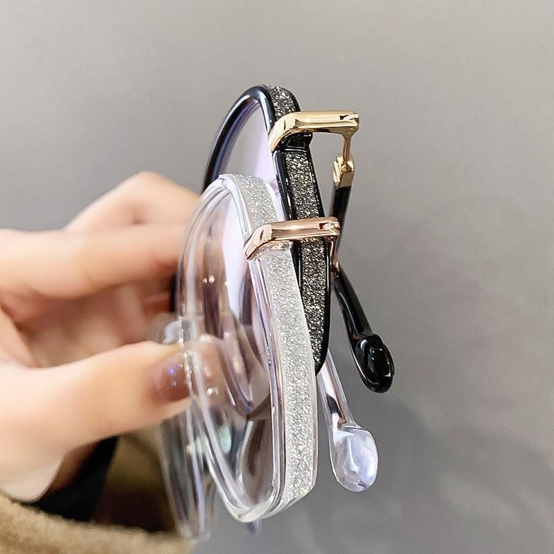 Stilvolle Anti-Blau-Licht Lesebrille, schwarz und silber, tragbar, modernes Design.