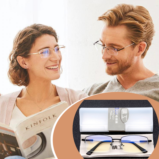 Brille mit blauem Lichtfilter, rechteckig, schwarz, Unisex, ideal für Bildschirmarbeit.
