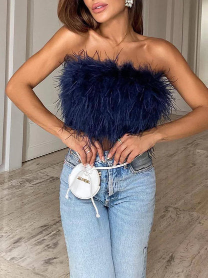 Boho Bandeau Top mit Federdetail – Luna