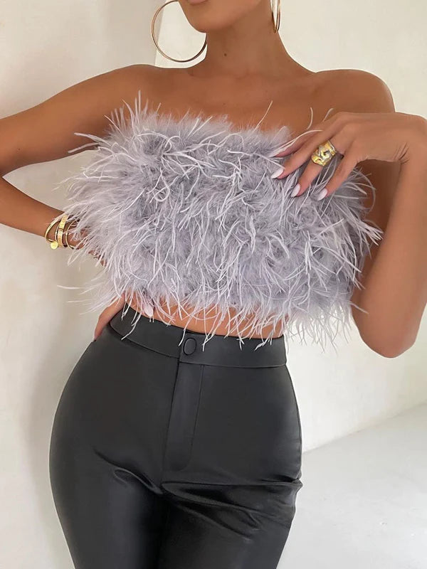 Boho Bandeau Top mit Federdetail – Luna