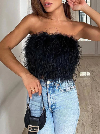 Boho Bandeau Top mit Federdetail – Luna