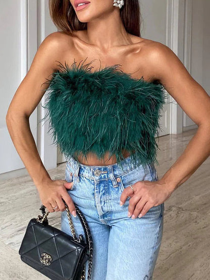 Boho Bandeau Top mit Federdetail – Luna