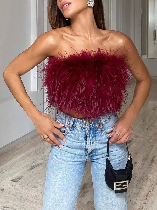 Boho Bandeau Top mit Federdetail – Luna
