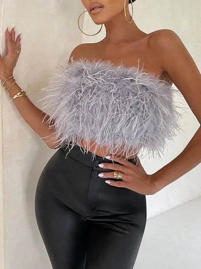 Boho Bandeau Top mit Federdetail – Luna