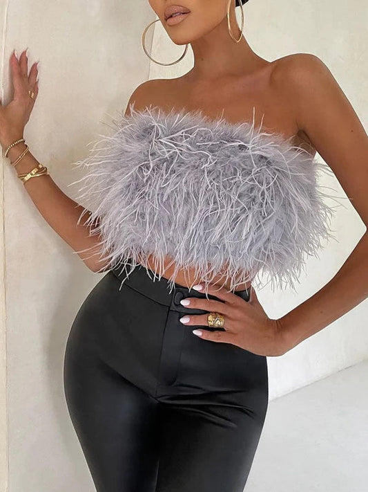 Boho Bandeau Top mit Federdetail – Luna