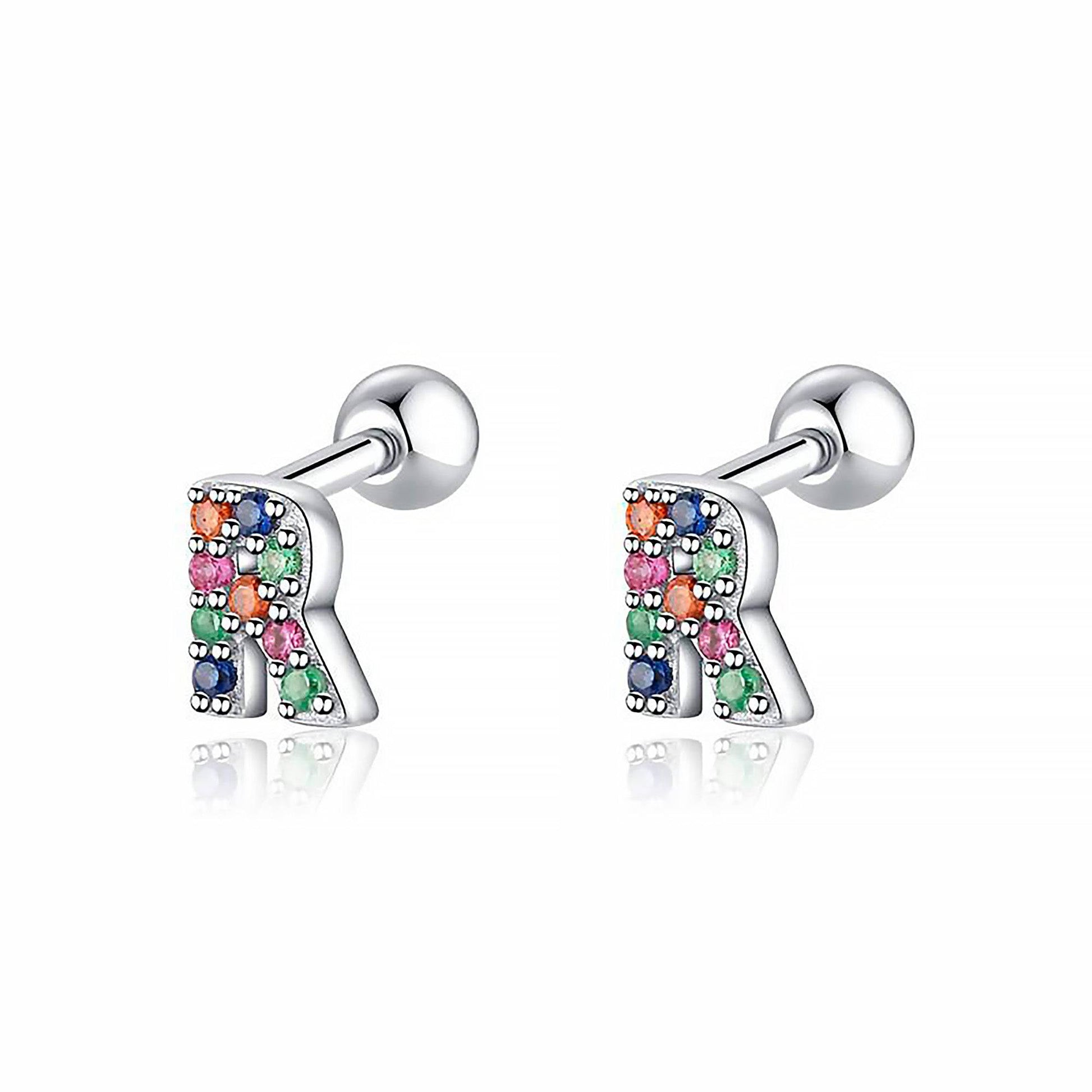 Silberne Ohrringe mit bunten Buchstaben, Schmuck, modisch, Damenaccessoire, Geschenkidee.