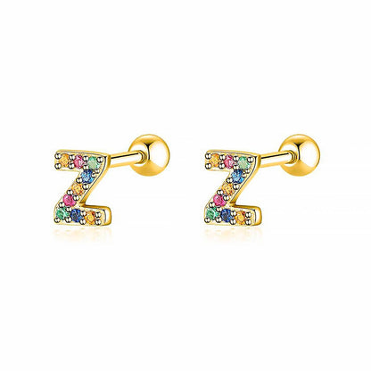Goldene Ohrringe mit bunten Buchstaben Z, Schmuck, modisch, Damenaccessoire.