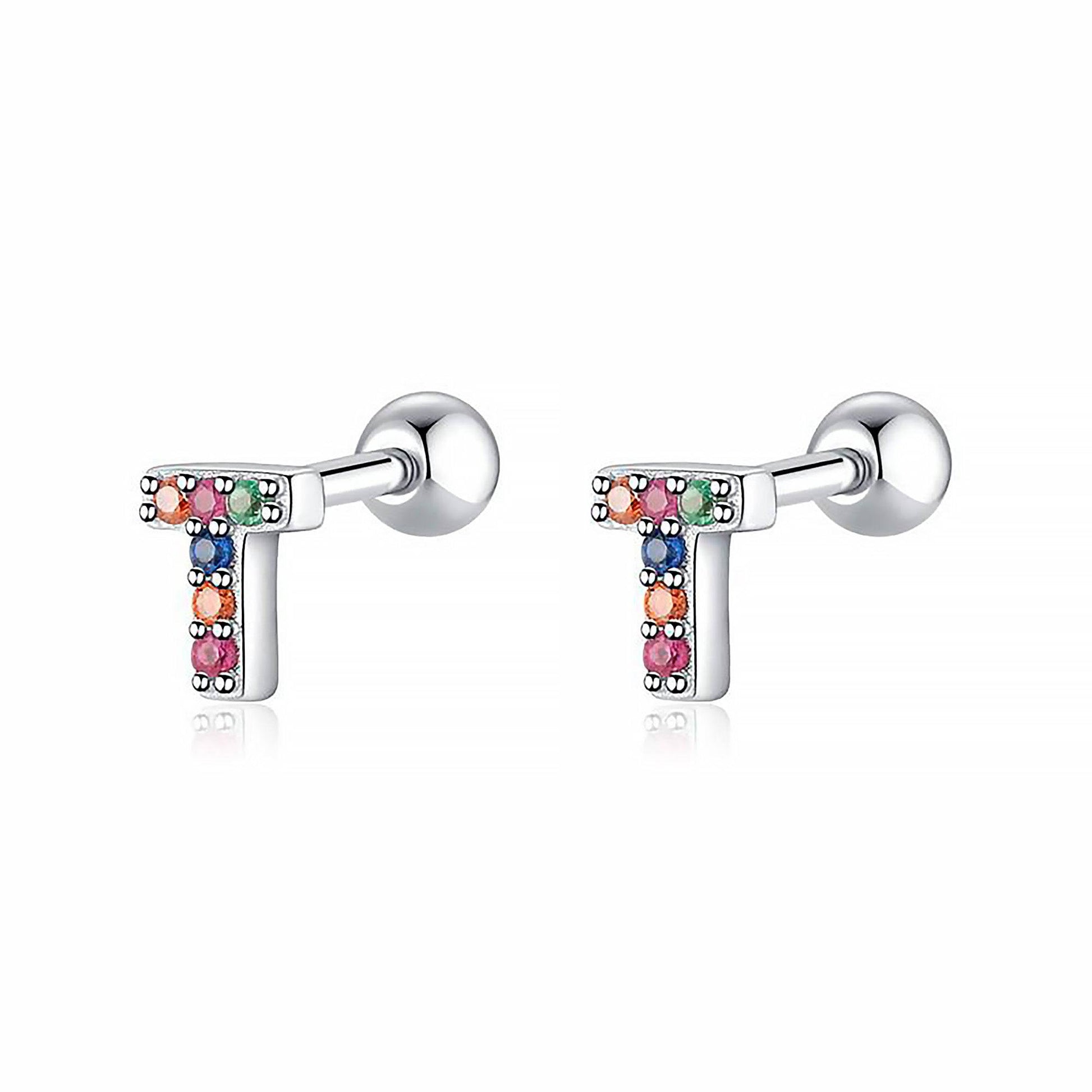 Silberne Ohrringe mit bunten Buchstaben, Schmuck, modische Accessoires, Geschenkideen.