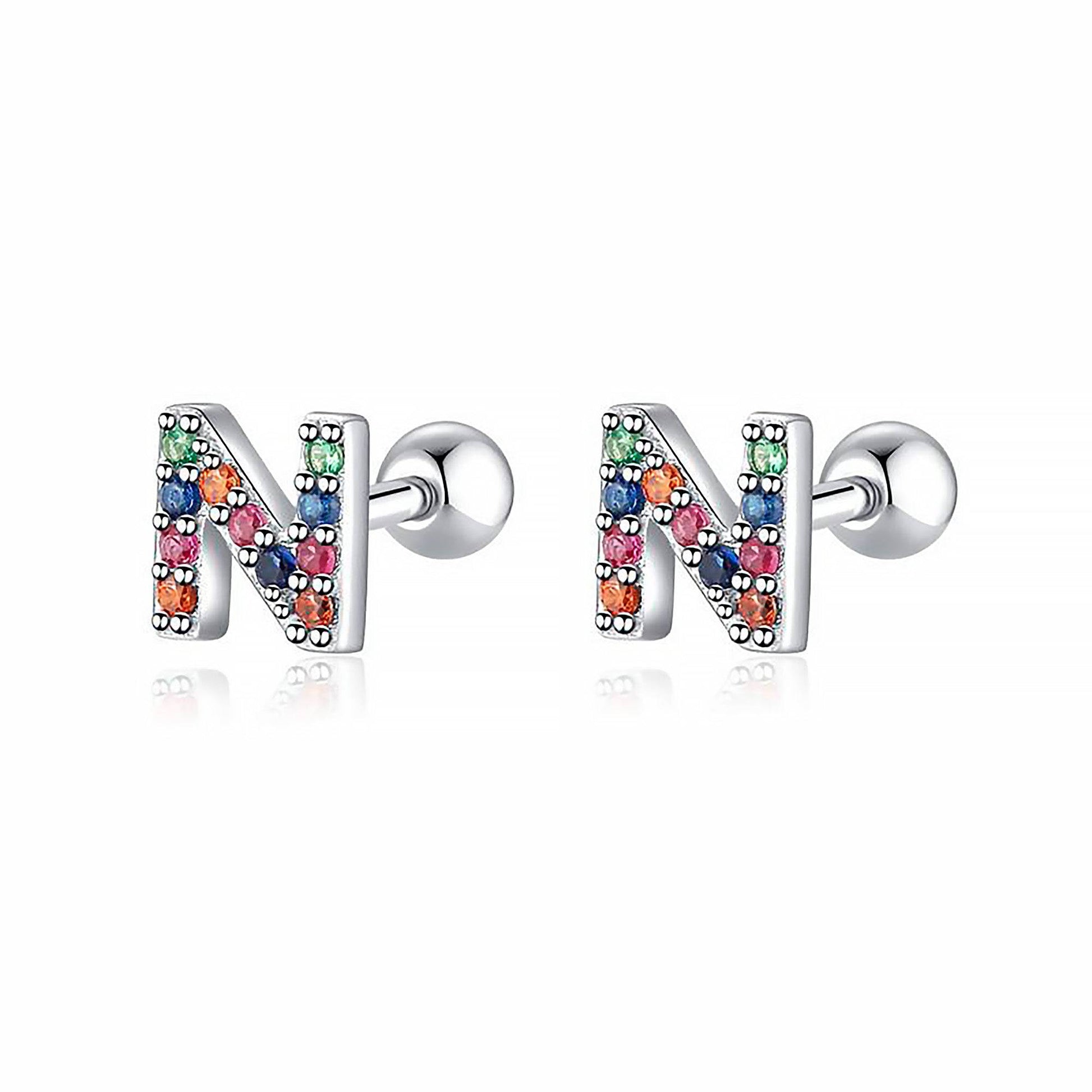 Bunte Buchstaben-Ohrringe, Silber, mit Edelsteinen, modischer Schmuck, Geschenkidee.