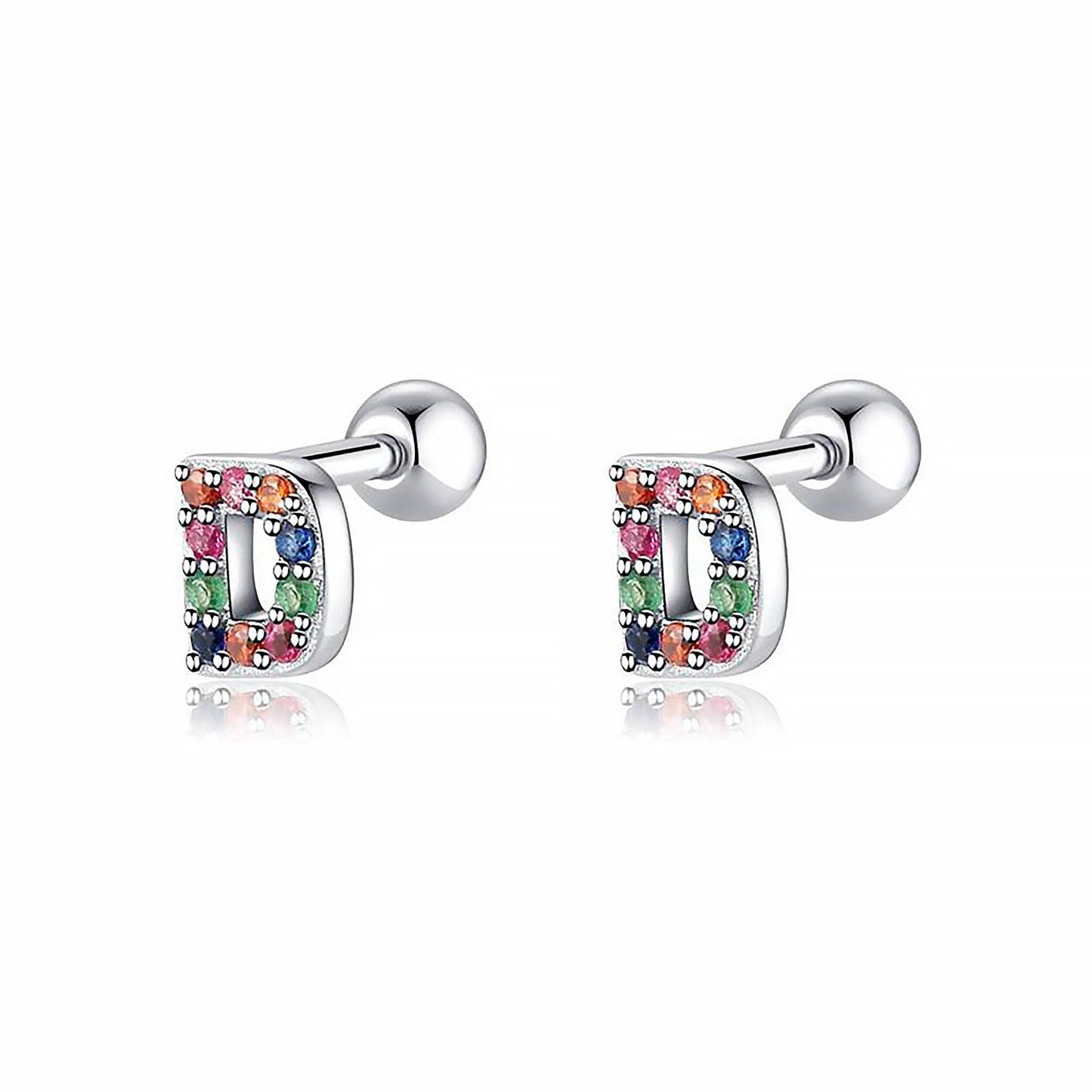 Bunte Buchstaben-Ohrringe, Silber, mit Edelsteinen, modischer Schmuck, Geschenkidee.