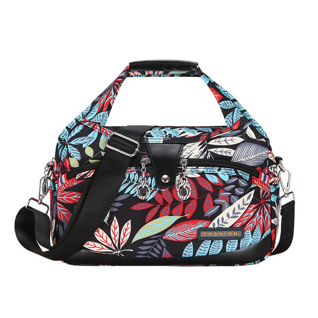 Bunte Damen-Schultertasche, Oxford-Stoff, große Kapazität, modisches Blattmuster.