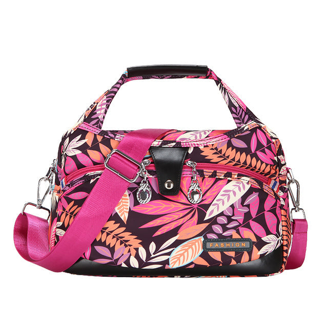 Bunte Damen-Schultertasche, Oxford-Stoff, große Kapazität, modisches Blattmuster.