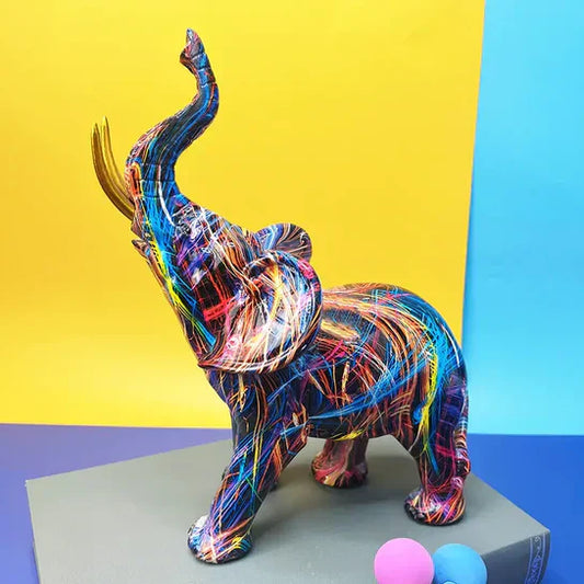 Bunte Elefantenfigur aus Harz, moderne Kunst, dekorative Skulptur, Wohnzimmerdekoration.