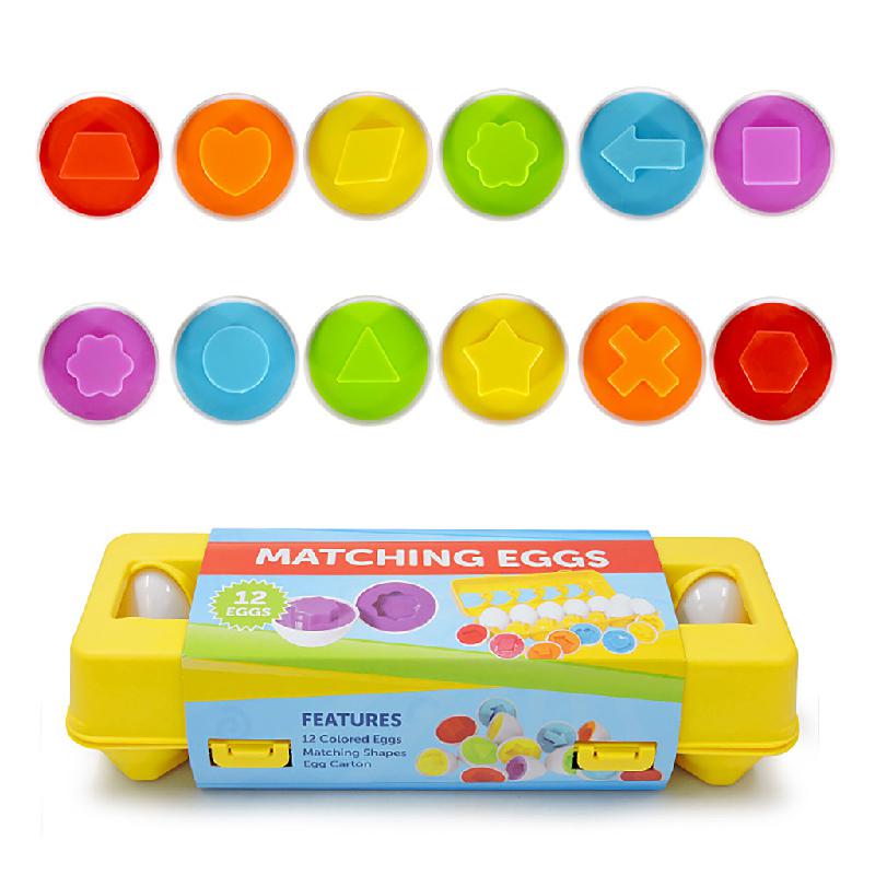 Bunte Lernspielzeug-Eier, 12-teilig, Formen-Puzzle, pädagogisches Spielzeug für Kinder.