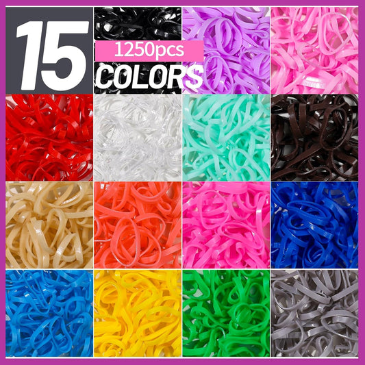 15 Farben Gummibänder Set, 1250 Stück, DIY Armbänder, mehrfarbig, Bastelbedarf.