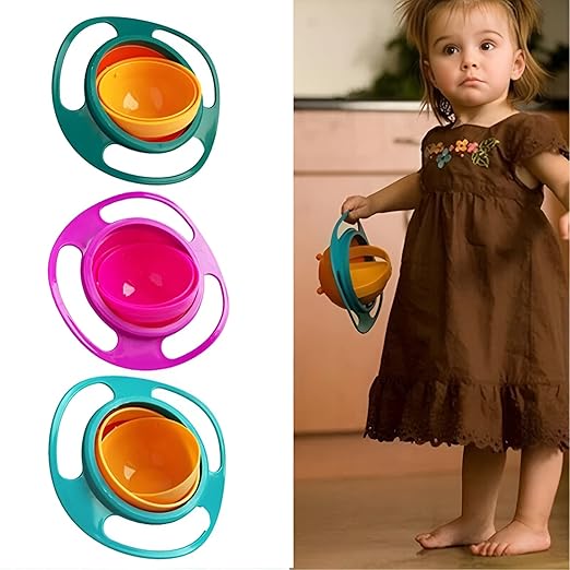 Bunte Gyroschalen für Kinder, auslaufsicher, drehbar, ideal für Snacks und Mahlzeiten.