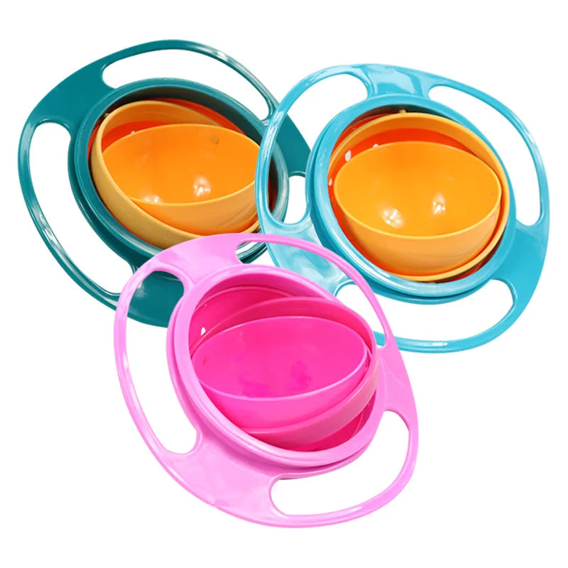 Drehbare Schüssel für Kinder, bunt, aus Kunststoff, spill-proof, mit Griffen, 3er-Set.