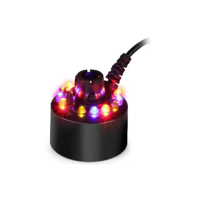 Schwarzer LED-Nebelmaschine mit EU-Stecker, bunte Lichter, für Innenraumdekoration.