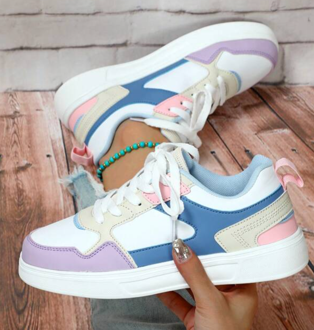 Damen Sneaker Pastellfarben, weiß, rosa, blau, beige, Freizeitschuh, modisch, bequem
