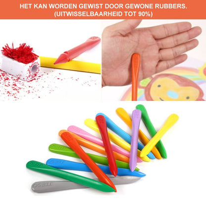 Bunte, abwischbare Wachsmalstifte für Kinder, ergonomisch, Set aus 12 Stück.