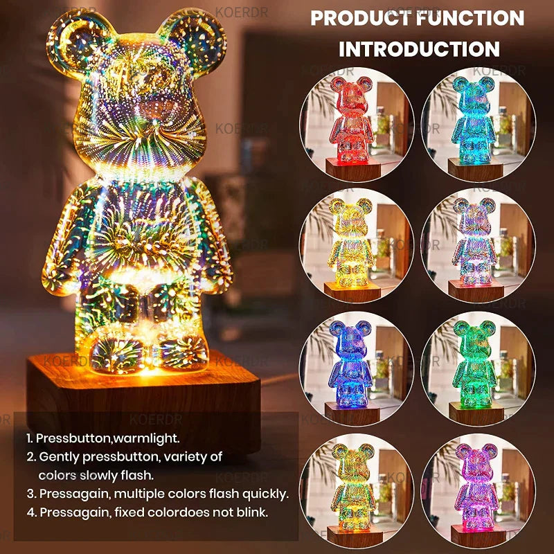 LED-Bärenlampe, farbwechselnd, dekorativ, Nachtlicht, Tischleuchte, modernes Design, Geschenkidee.