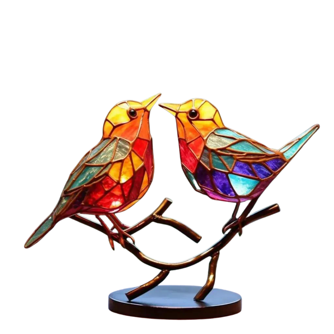 Buntglas-Liebesvögel-Skulptur, farbenfrohe Dekoration, Kunsthandwerk, Geschenkidee.