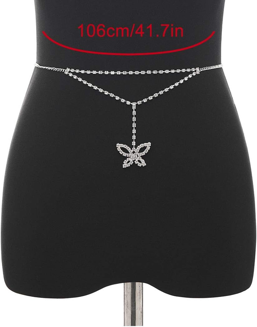 Silberne Schmetterling Bauchketten, 106 cm, Damen Schmuck Accessoire, modisch, elegant.