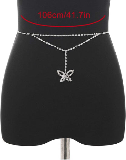 Silberne Schmetterling Bauchketten, 106 cm, Damen Schmuck Accessoire, modisch, elegant.