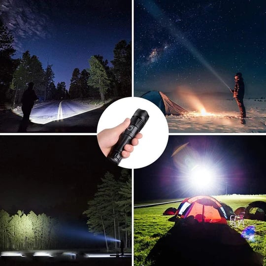 Leistungsstarke LED-Taschenlampe, schwarz, für Outdoor-Camping und Nachtwanderungen.