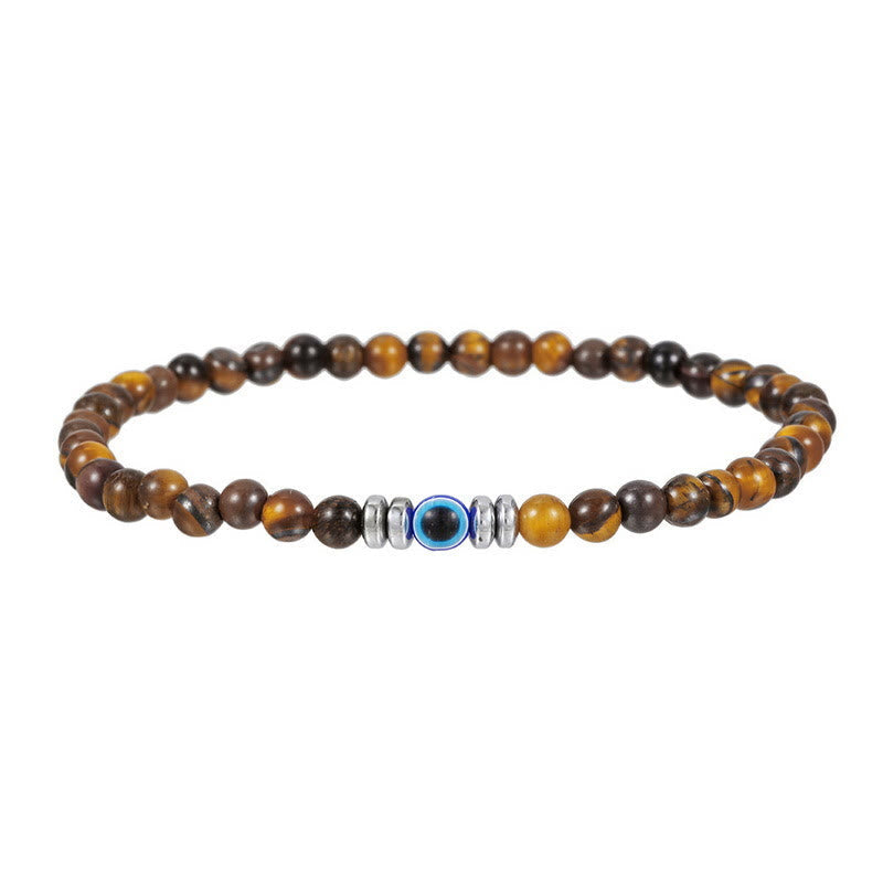 Armband aus Tigerauge-Perlen, braun, mit blauem Akzent, elastisch, Schmuck für Herren.