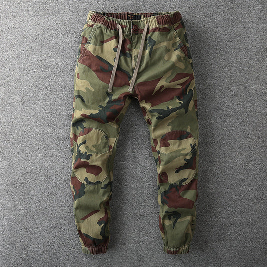 Herren Tarn-Cargohose, grün-braun, Baumwolle, elastischer Bund, Outdoor-Bekleidung.