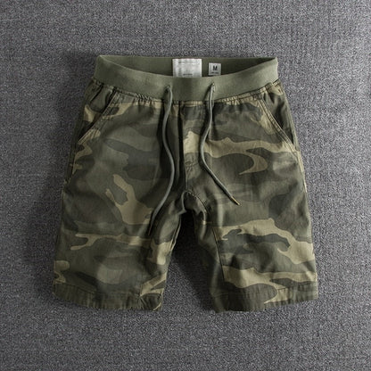 Herren Camouflage Shorts, grün, elastische Taille, lässig, Vintage, Sommermode.