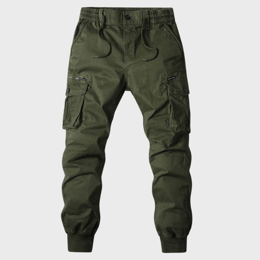 Grüne Cargo-Jogginghose für Herren, Baumwolle, mit Taschen, elastischer Bund.