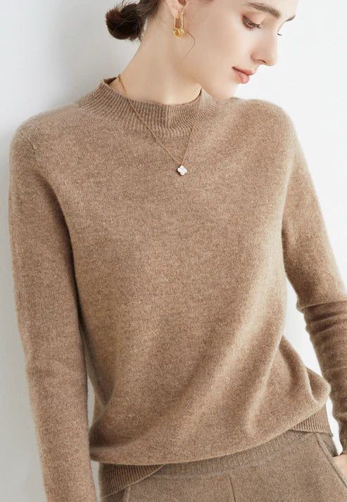 Brauner Damenpullover aus Kaschmir, langärmelig, elegantes Design, ideal für Herbstmode.