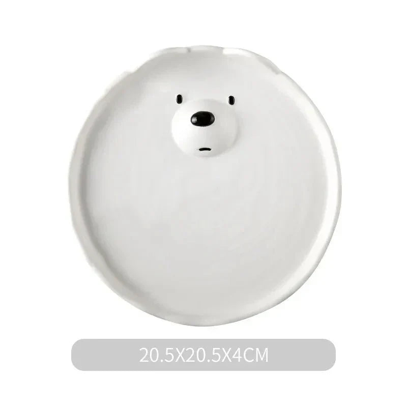 Cartoon-Eisbär Keramikteller, weiß, rund, 20,5 cm, Kindergeschirr, niedliches Design.