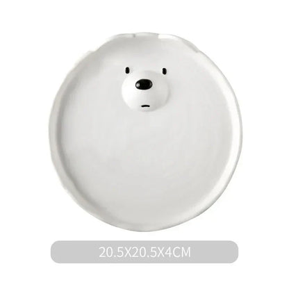 Cartoon-Eisbär Keramikteller, weiß, rund, 20,5 cm, Kindergeschirr, niedliches Design.