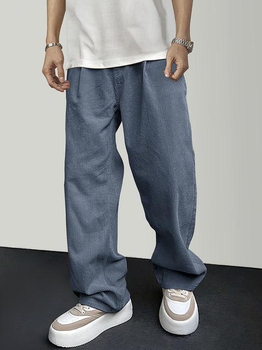 Graue Cordhose aus Polyester mit Kordelzug, lässiger Stil, Herrenmode.
