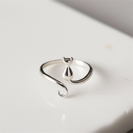 Katze Ring | Mitternachtskatze Silberring