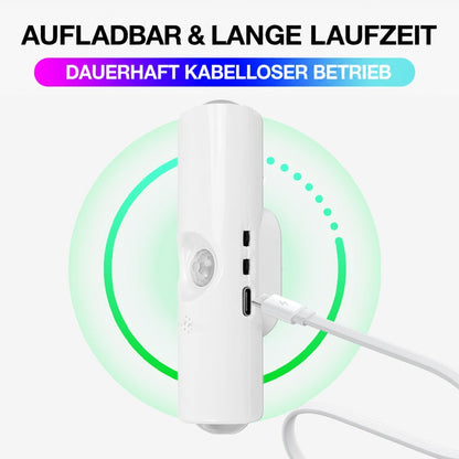 Weiße Leuchte wird über ein USB-C-Kabel aufgeladen, umgeben von einem grünen Ladekreis 12