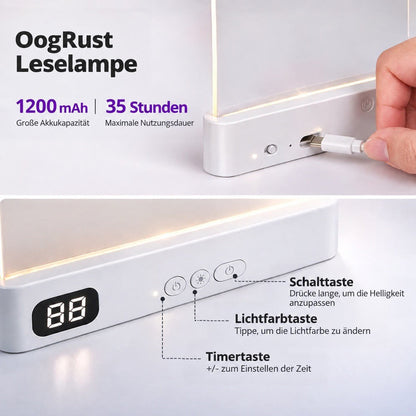 Nahaufnahmen von USB-C-Ladeanschluss und Bedientasten mit Zeitanzeige an der weißen Lampenbasis 8