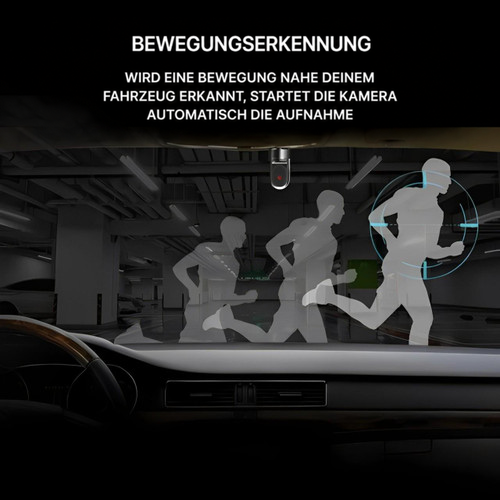 Kamera hinter der Windschutzscheibe in einem Parkhaus, davor Silhouetten eines laufenden Menschen bei der Bewegungserkennung 6