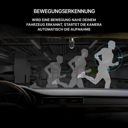 Kamera hinter der Windschutzscheibe in einem Parkhaus, davor Silhouetten eines laufenden Menschen bei der Bewegungserkennung 6