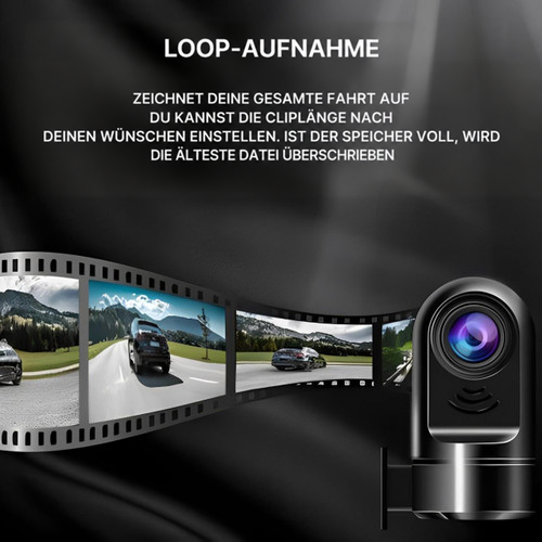 Filmstreifen mit Fahrtaufnahmen neben der Kamera, als Darstellung der Schleifenaufnahme 8