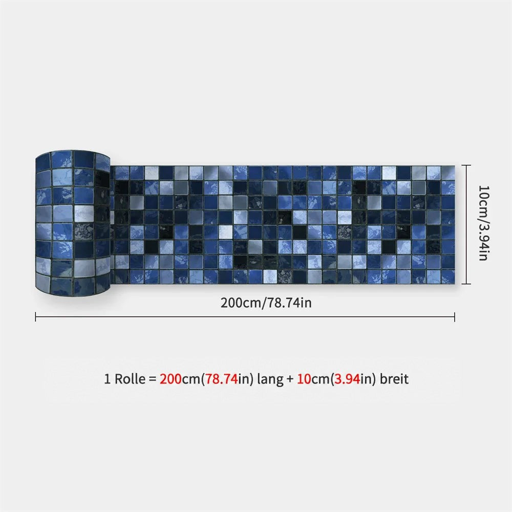 Aufgerollter Streifen mit kleinteiligem Mosaik in Marineblau, Hellblau und Schwarz, Maßangaben 200 x 10 cm 27
