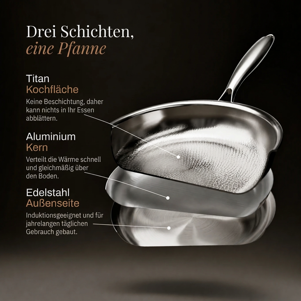 Pfannenset aus gehämmertem Titan, 3 Stück