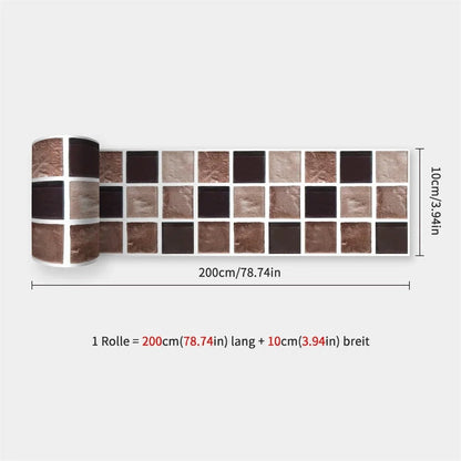 Aufgerollter Streifen mit Mosaik in Braun-, Rosé- und dunklen Aubergine-Tönen, mit Maßangaben 58
