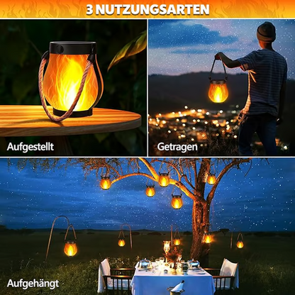 Collage: Laterne auf einem Holztisch, in der Hand getragen und an einem Baum hängend 5