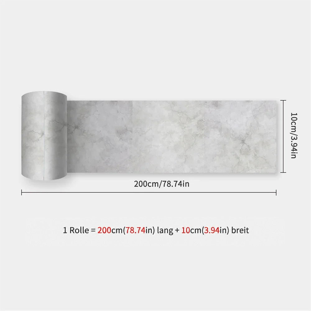 Aufgerollter Streifen in hellgrauer Betonoptik mit feinen Rissen, Maßangaben 200 x 10 cm 28