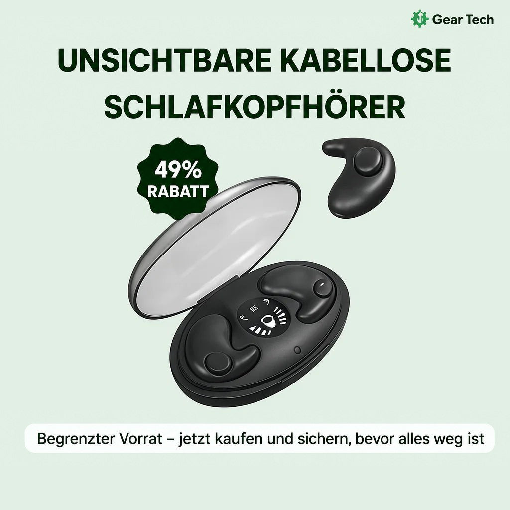 Freigestellte Produktansicht: geöffnetes schwarzes Ladeetui mit zwei Ohrhörern und einem separaten Ohrhörer darüber, mit 8