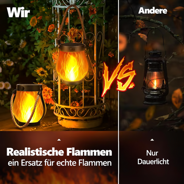 Vergleich: links die Laternen mit realistischem Flammeneffekt, rechts eine klassische Laterne mit ruhigem Licht 6